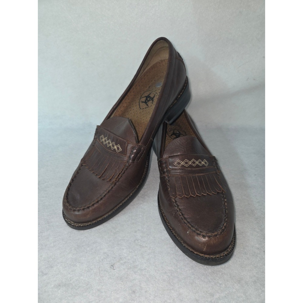 Ariat Mens Brown Leather Kiltie Loafers Western Moc Toe Shoes 94426 Size 8 M